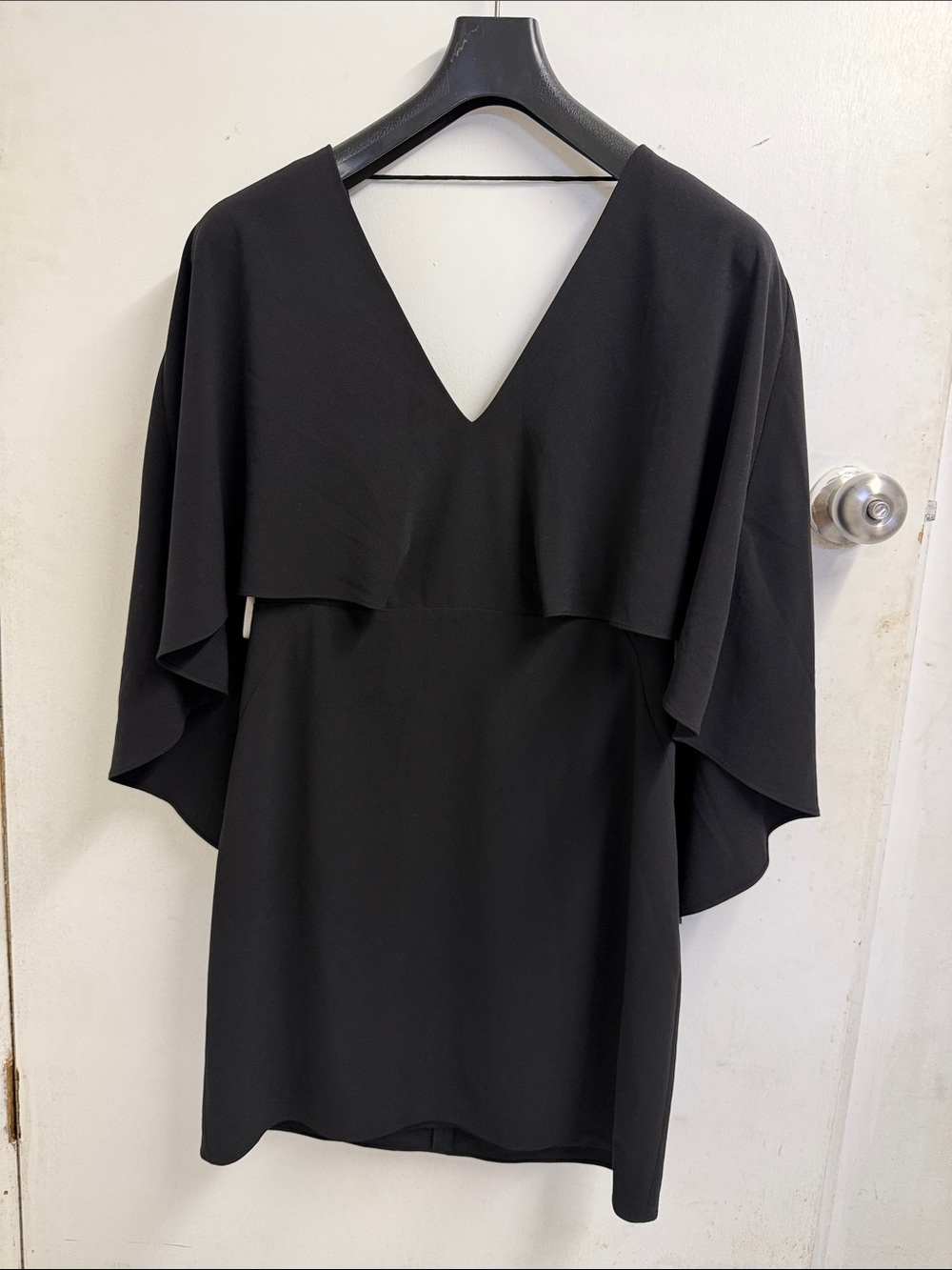 Elegant Black V-Neck Cape Sleeve Dress